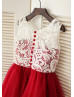 Ivory Lace Red Tulle Knee Length Flower Girl Dress